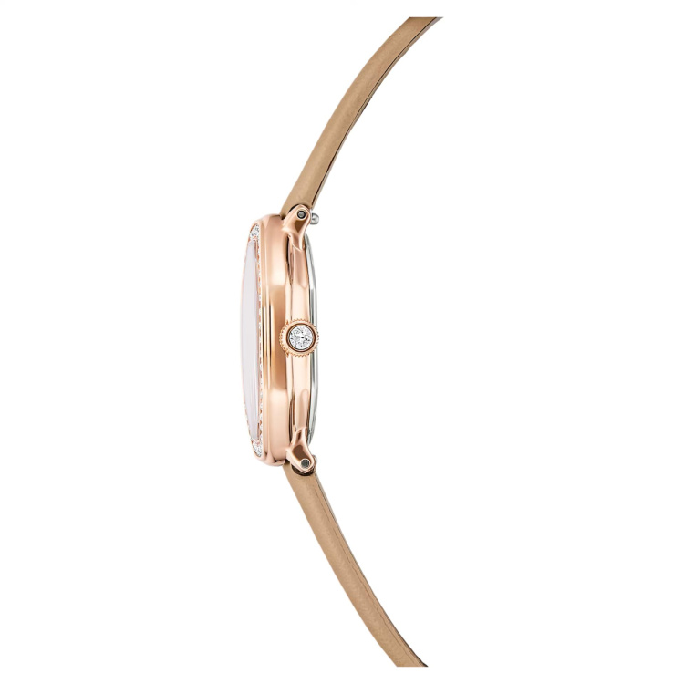 Dextera octagon watch Swiss Made, Leather strap, Brown, Rose gold-tone finish